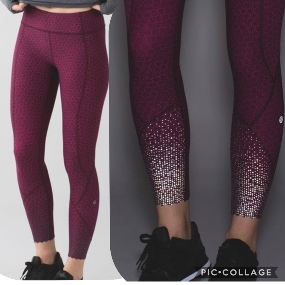 Lululemon Tight Stuff Tight Star Pixel Raspberry Bordeaux Leggings EUC 6